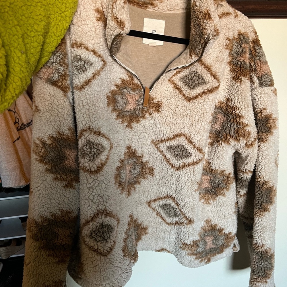 Thread & Supply Aztec Sherpa Sweater in Cream and Brown